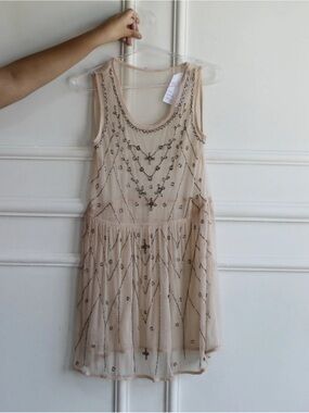 Forever 21 Cream Beaded Sleeveless Mini Dress